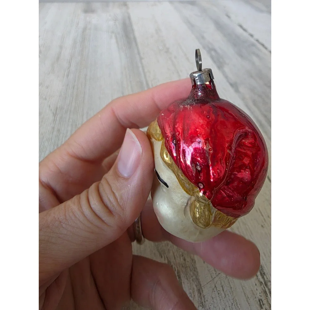 Antique boy glass head cap ornament Xmas tree